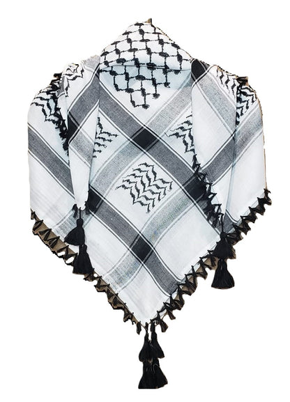 Black on White Palestinian Style Cotton Keffiyeh