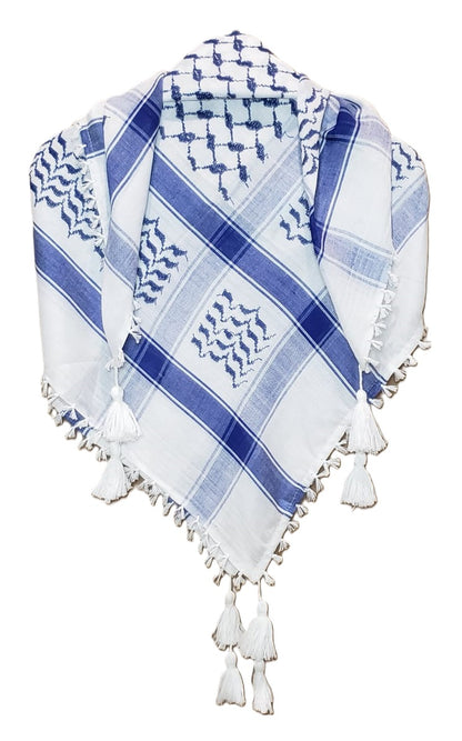 Blue on White Palestinian style Keffiyeh