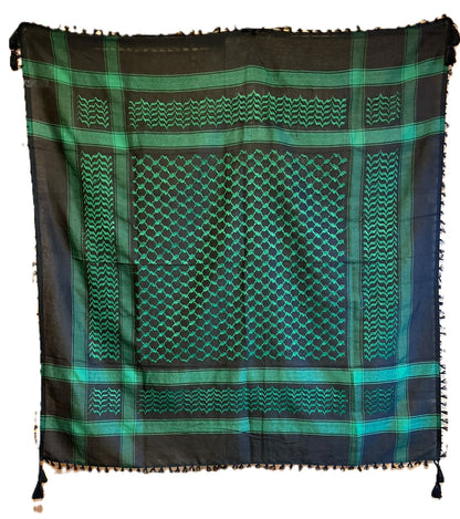 Green on Black Palestinian Style Keffiyeh