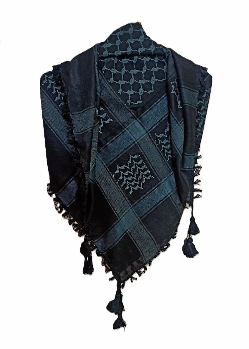 Grey on Black Palestinian Style Keffiyeh Scarf