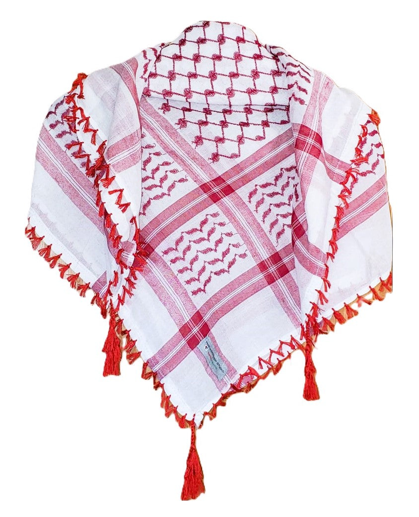 Red on White Classic Palestinian style Cotton Keffiyeh