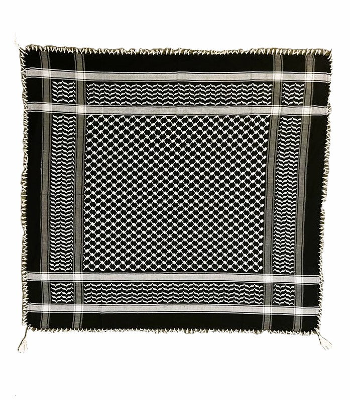 White on Black Palestinian Style Cotton Keffiyeh