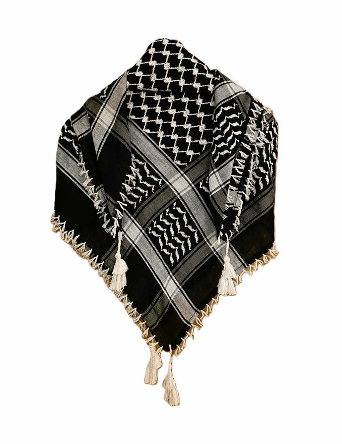 White on Black Palestinian Style Cotton Keffiyeh