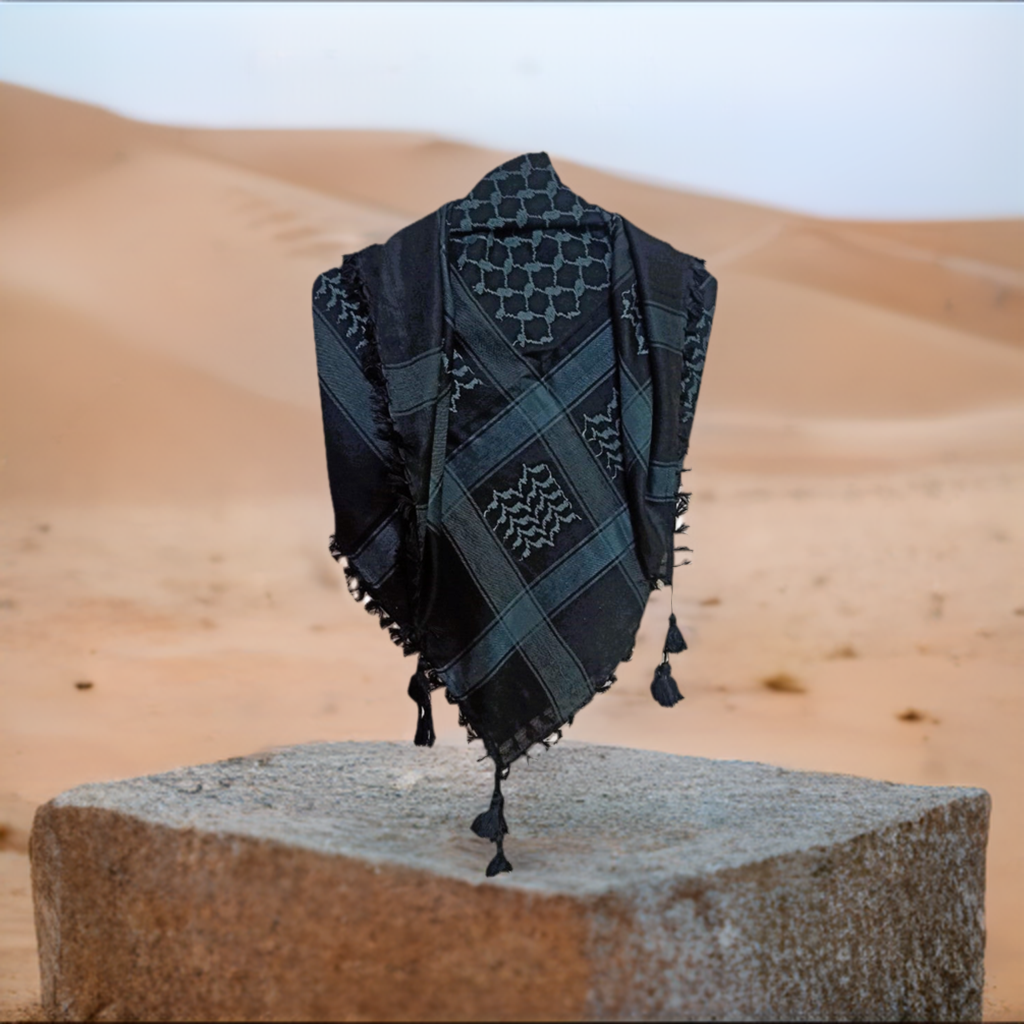 Grey on Black Palestinian Style Keffiyeh Scarf