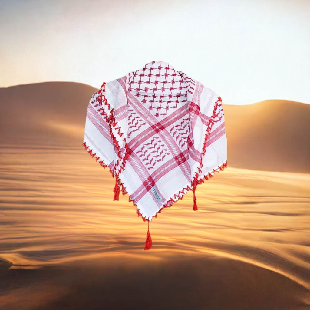 Red on White Classic Palestinian style Cotton Keffiyeh