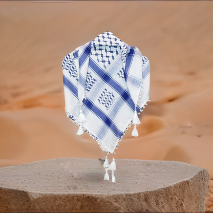 Blue on White Palestinian style Keffiyeh