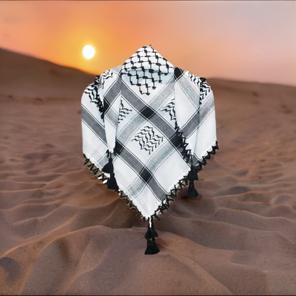 Black on White Palestinian Style Cotton Keffiyeh