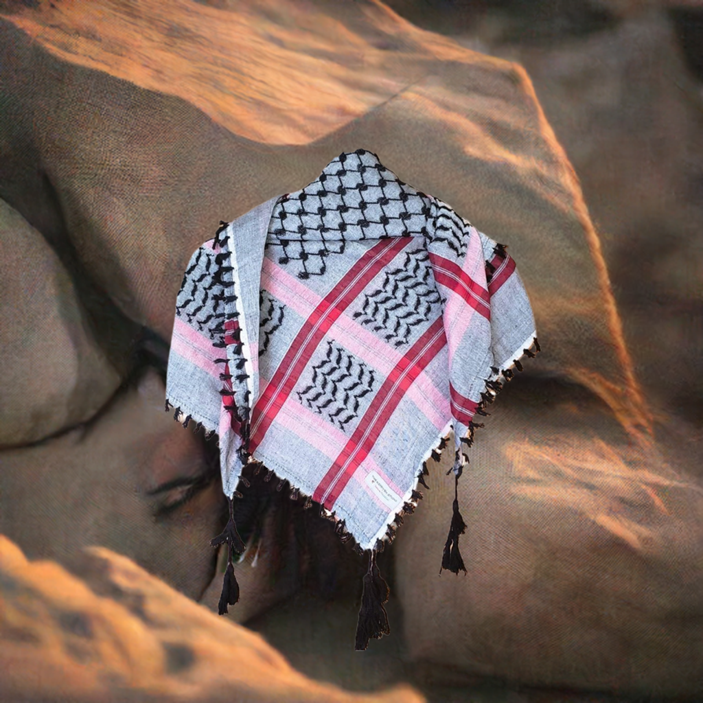 Maroon on Grey Palestinian Style Cotton Keffiyeh