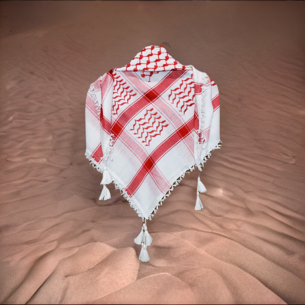 Red on White Classic Palestinian style Keffiyeh