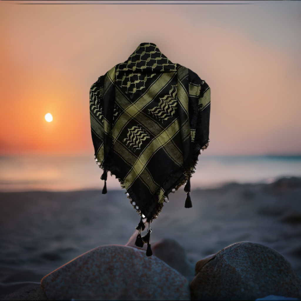 Olive on Black Palestinian Style Keffiyeh